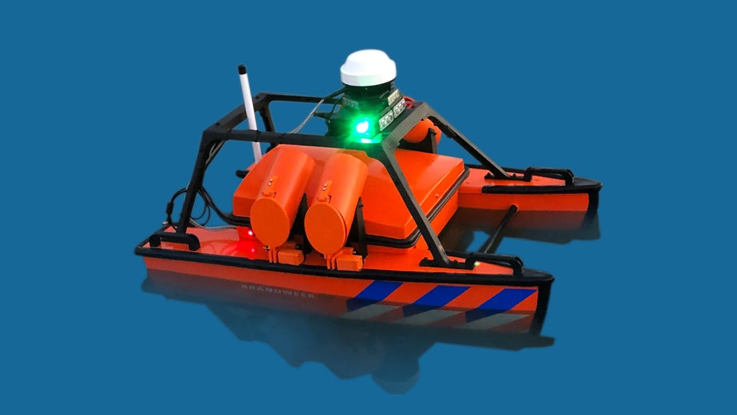 Search and rescue remotely operated vehicle equipped with SATNAV, sonar, navigation lights and markers which can be dropped.